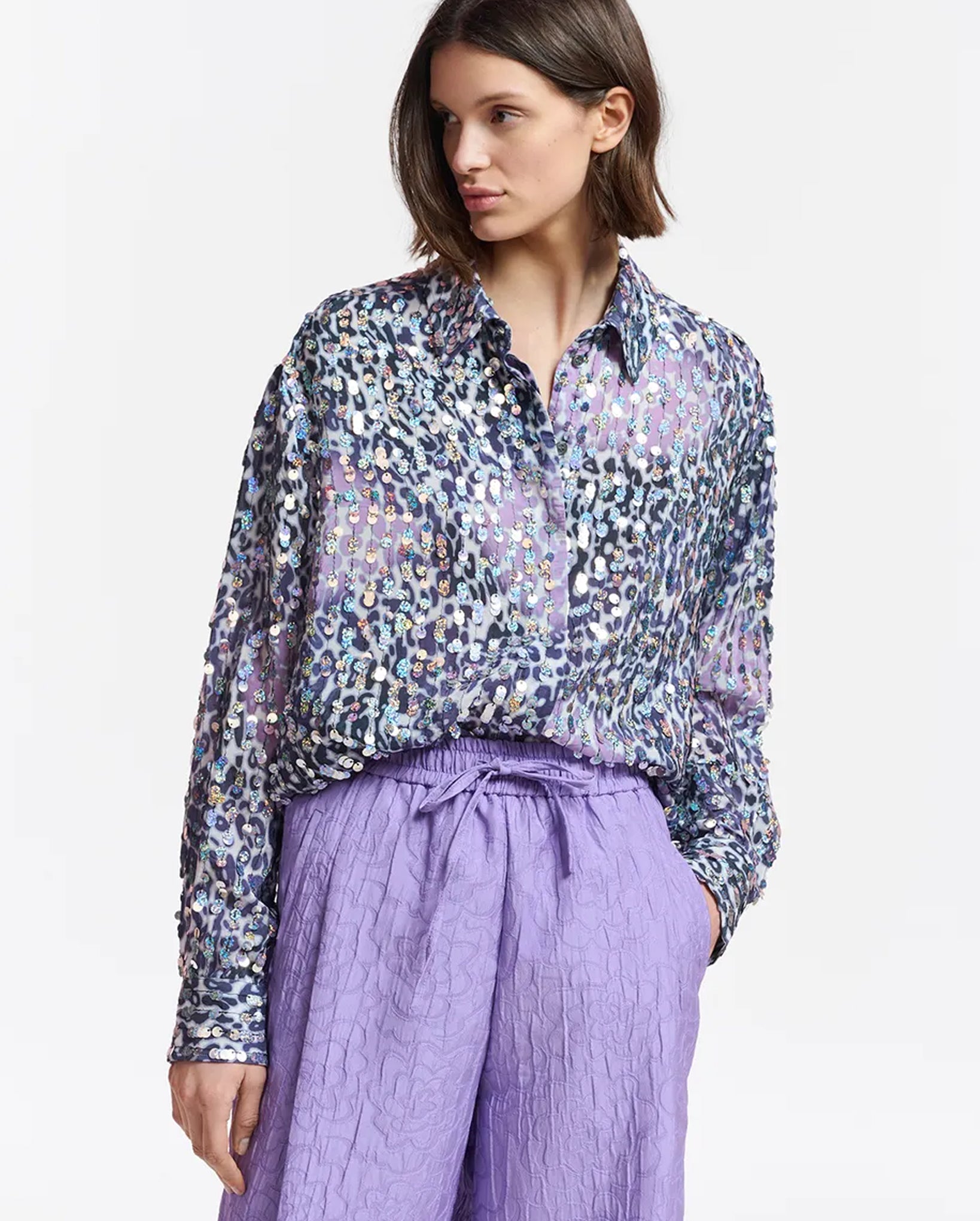 Gunshot Leopard-Print Sequin Shirt