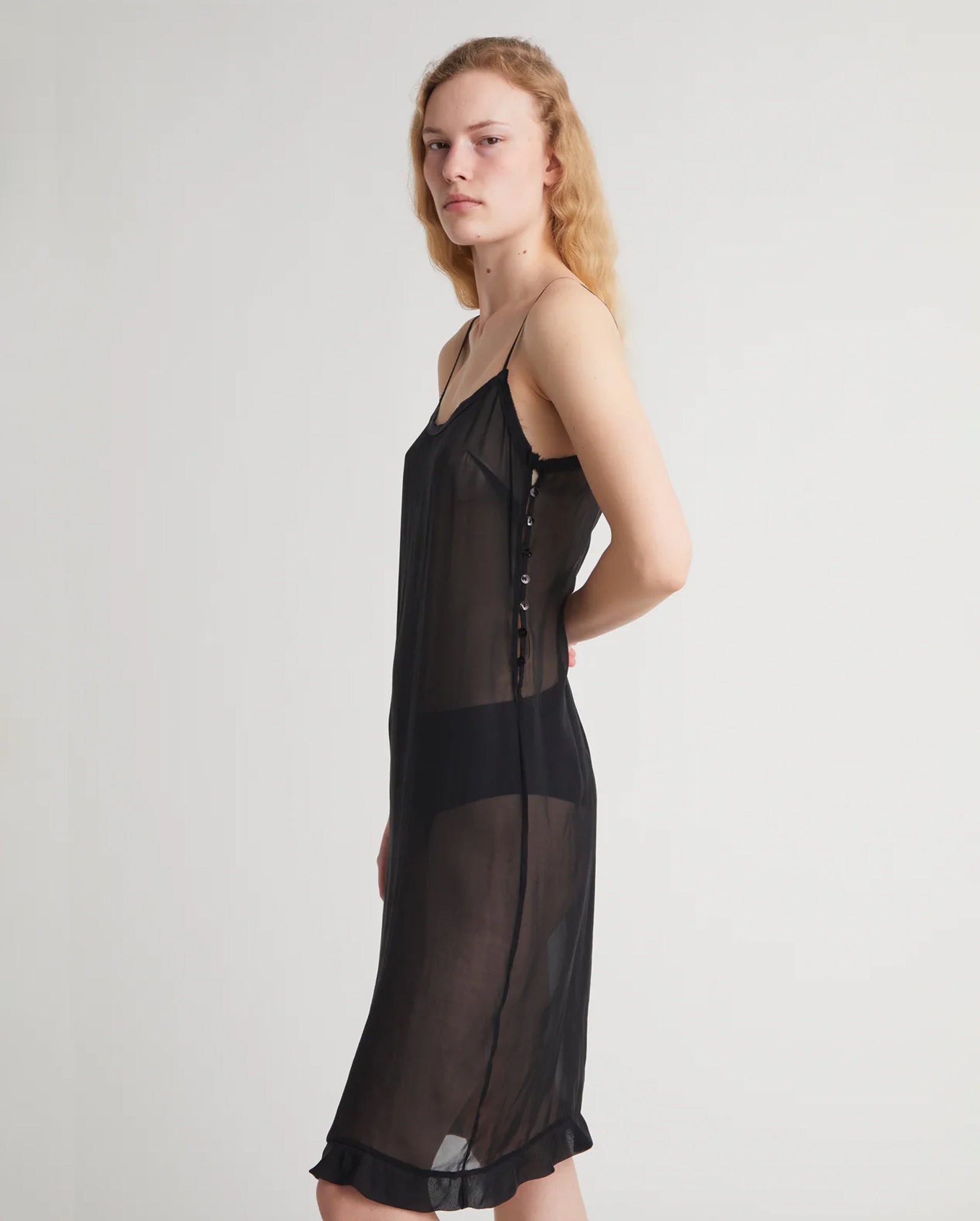 Enos Midi Silk Slip Dress (Black)