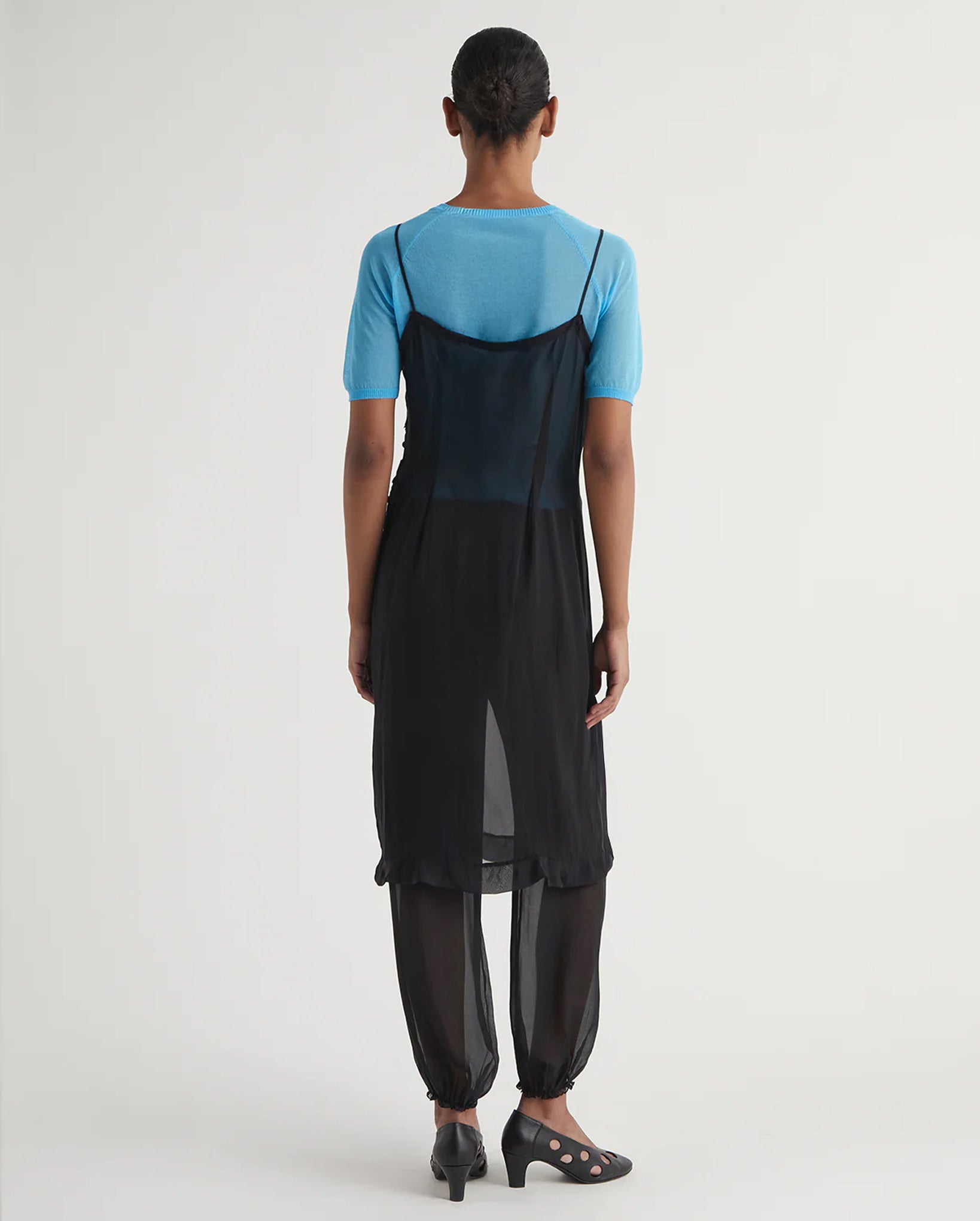 Enos Midi Silk Slip Dress (Black)