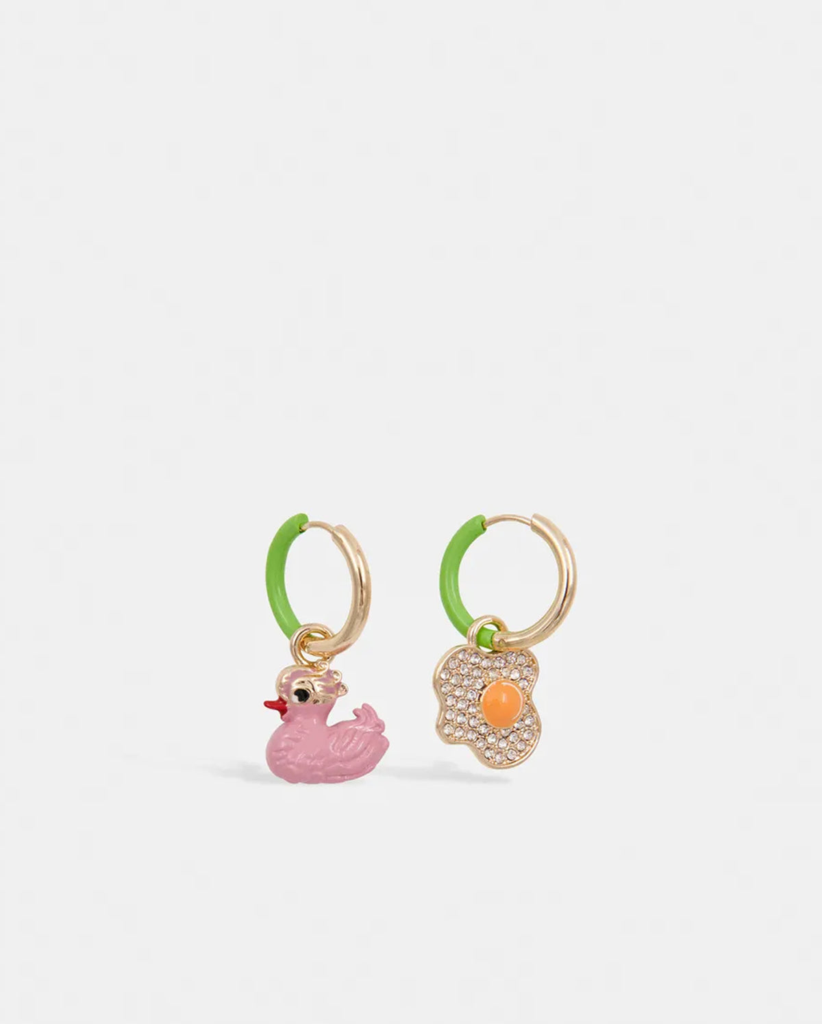 Hoop Earrings with Duck and Egg (Gold/Green)