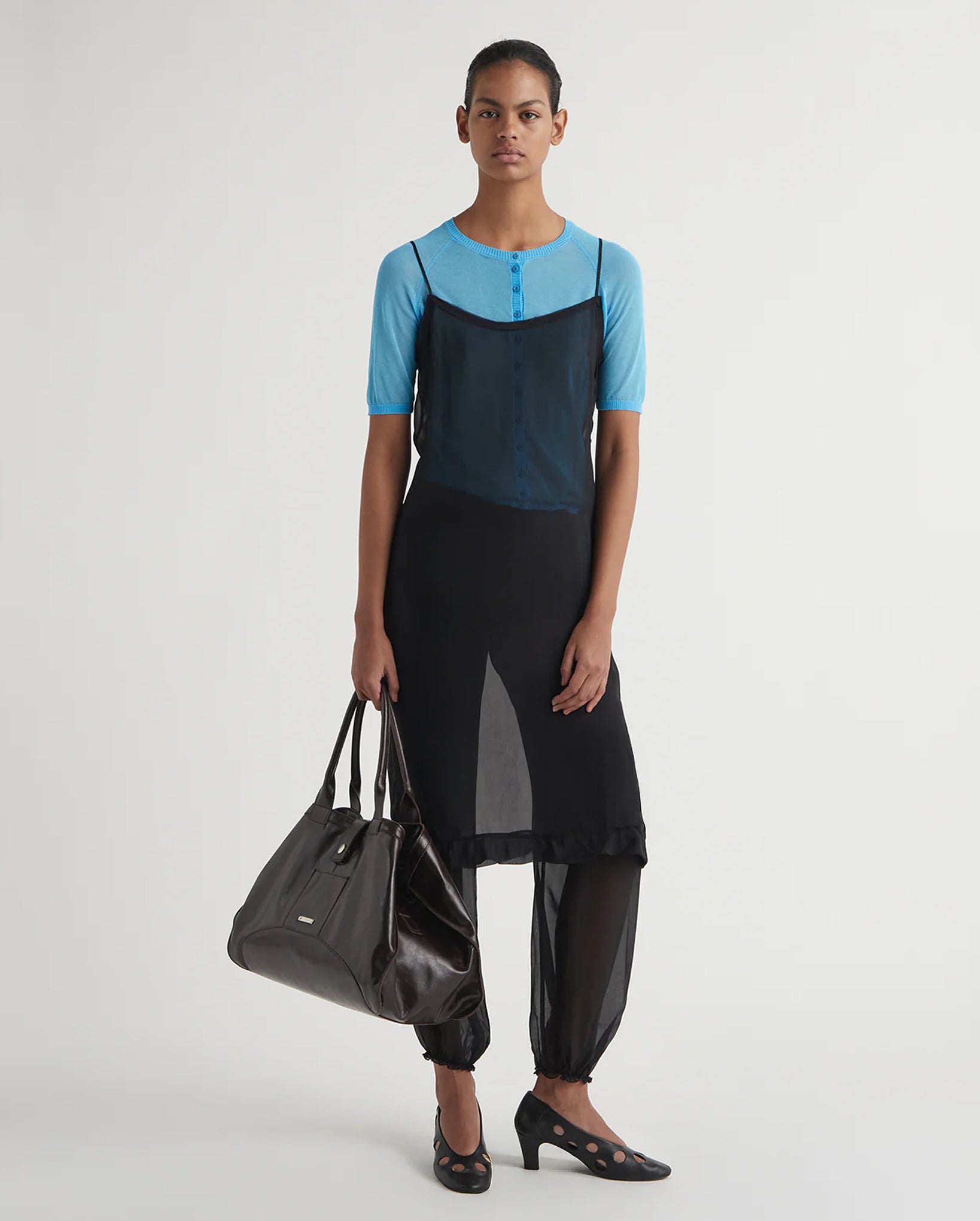 Enos Midi Silk Slip Dress (Black)