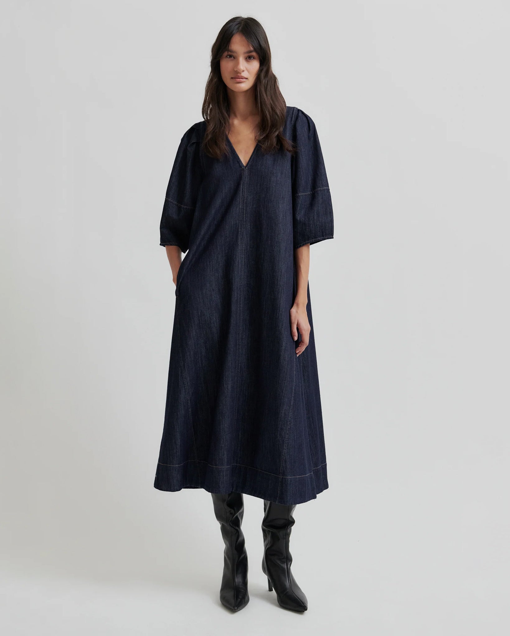 Dera Denim Dress (Dark Blue Denim)