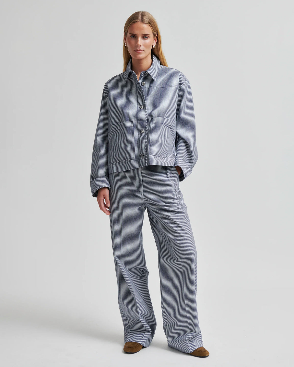 Antibes Trousers (Dark Blue Stripe)