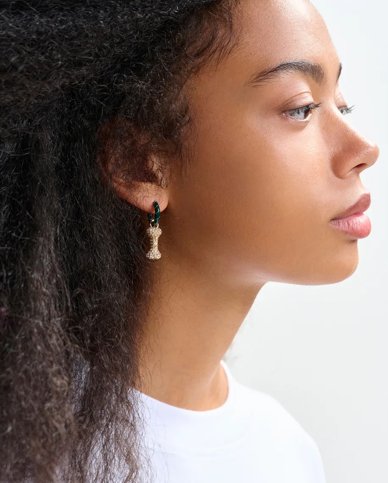 Hoop Earrings with Bunny and Bone Pendants (Dark Green/Gold)