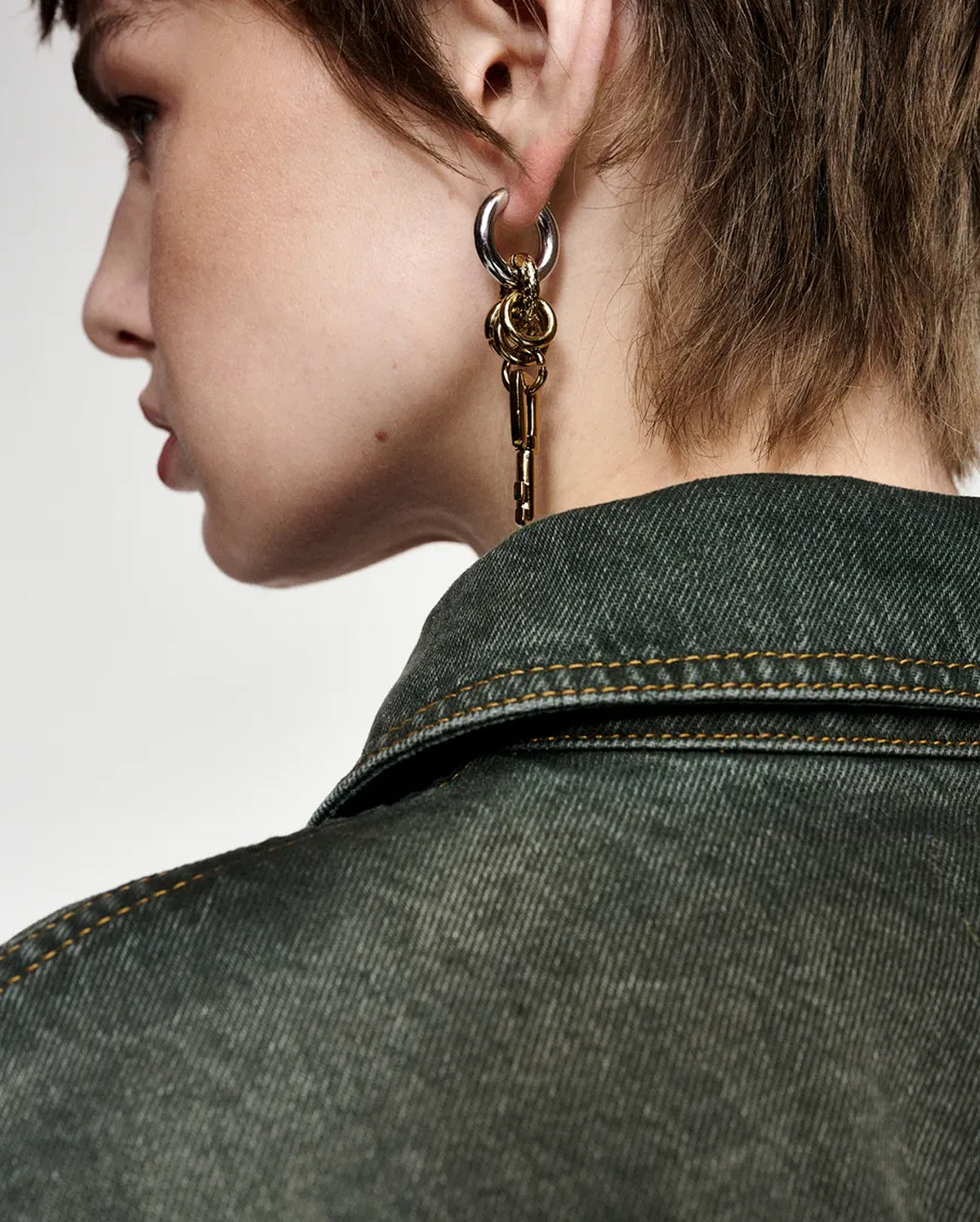 Mismatched Charm Hoop Earrings (Dark Red/Gold/Silver)