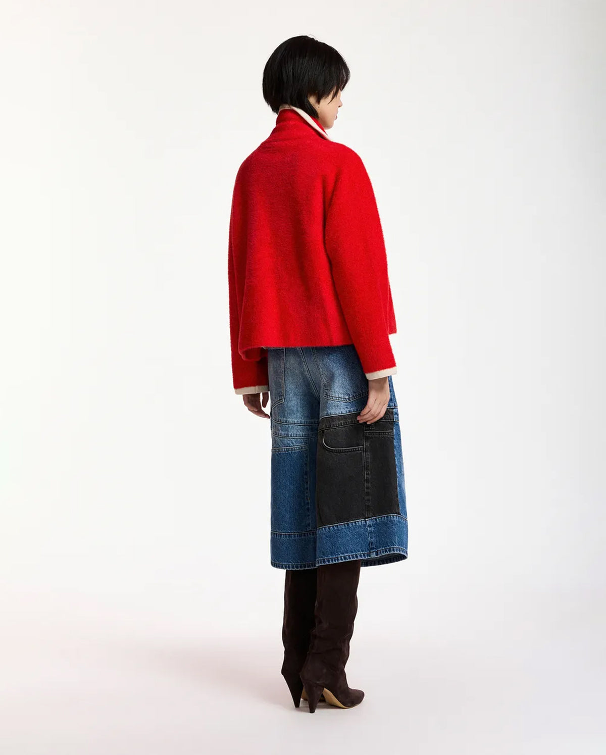 Cardigan with Contrast Trims (Red/White)