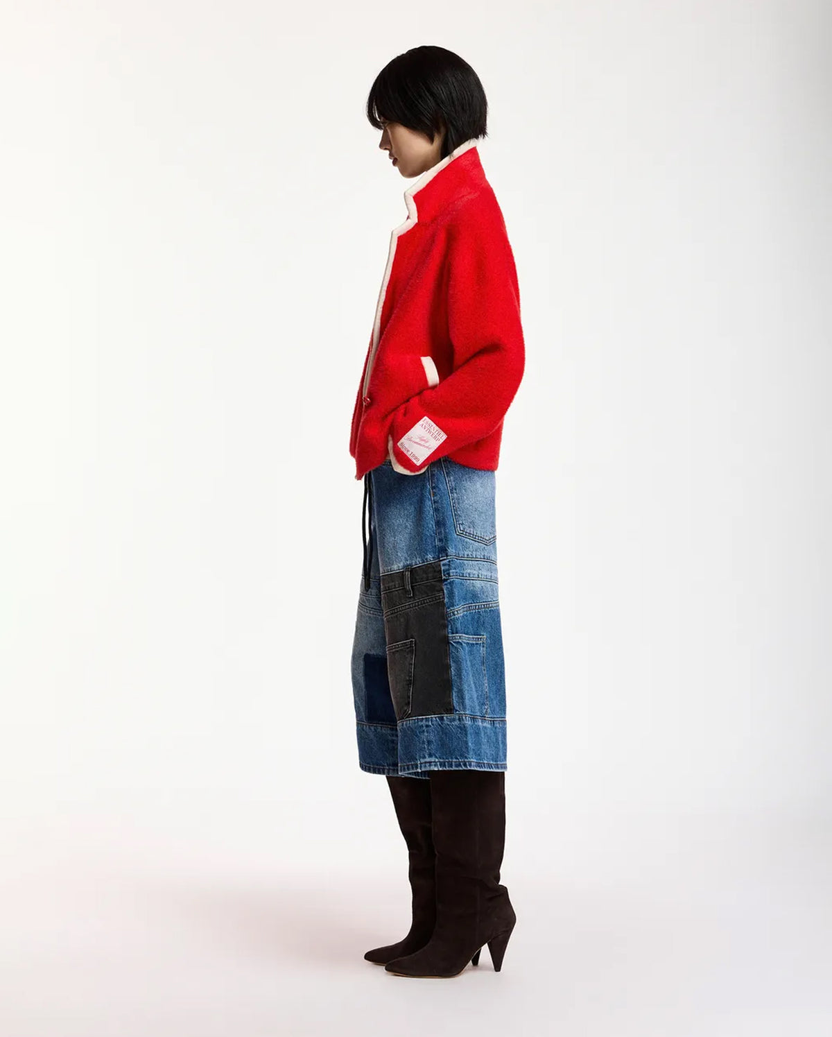Cardigan with Contrast Trims (Red/White)