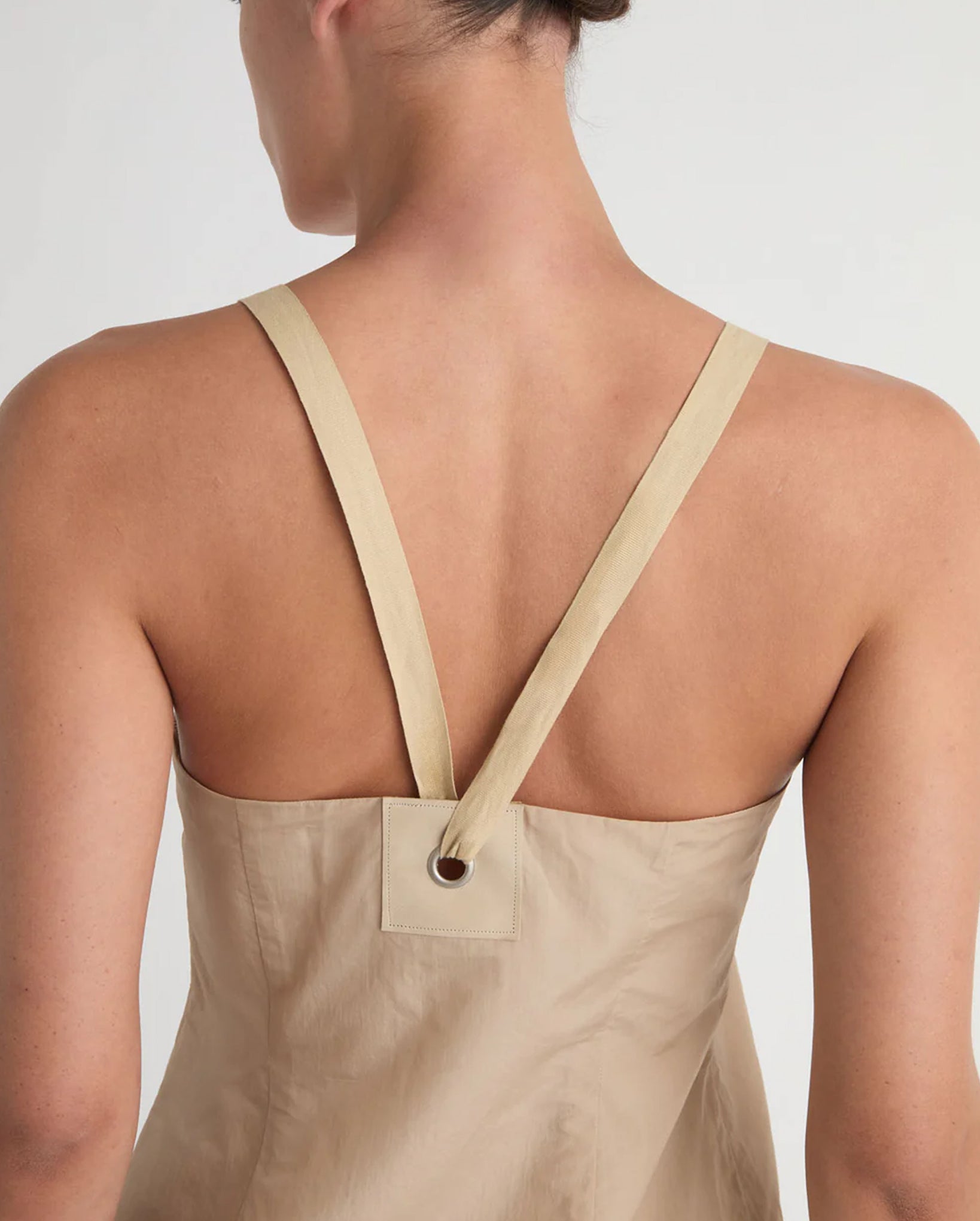 Goded Short Silk-Nylon Dress (Beige)