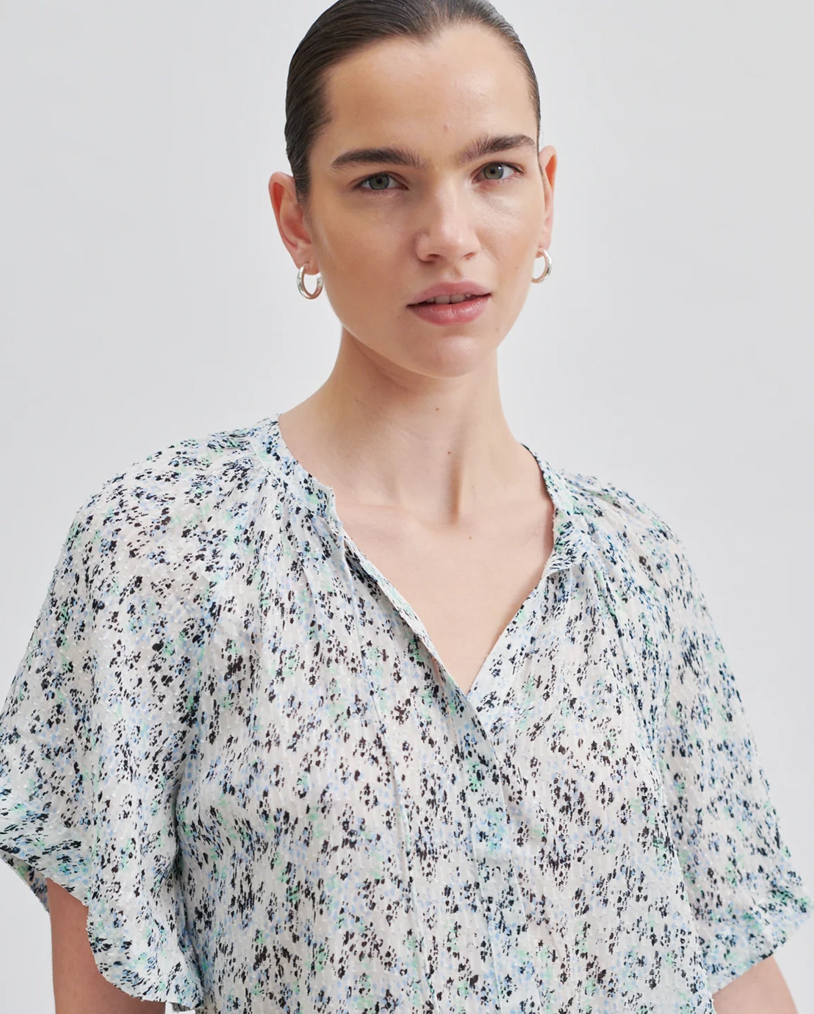 Elle Printed Short Sleeve Shirt (Alaskan Blue)