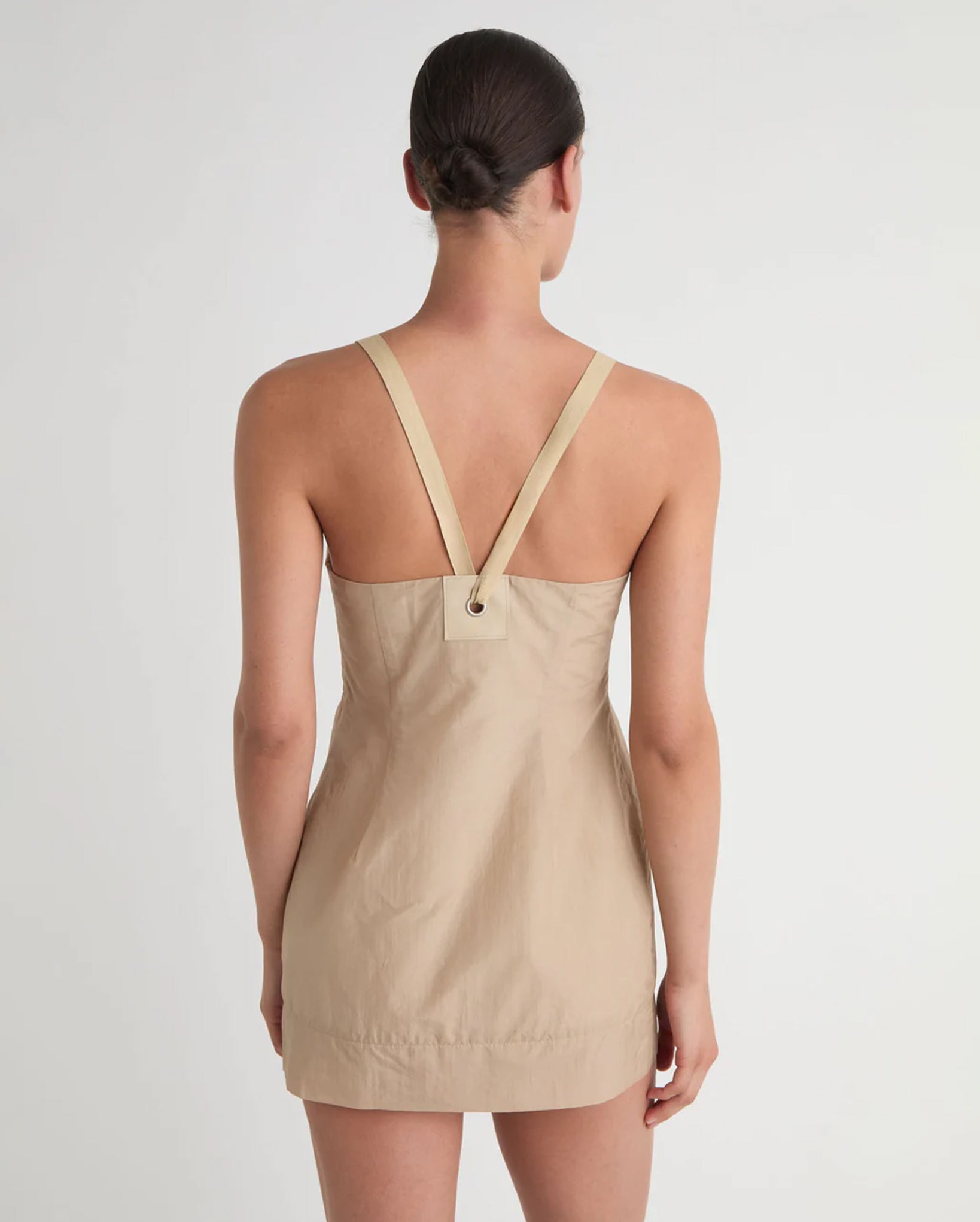 Goded Short Silk-Nylon Dress (Beige)