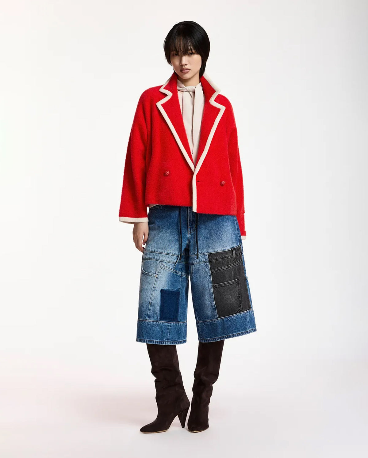 Cardigan with Contrast Trims (Red/White)