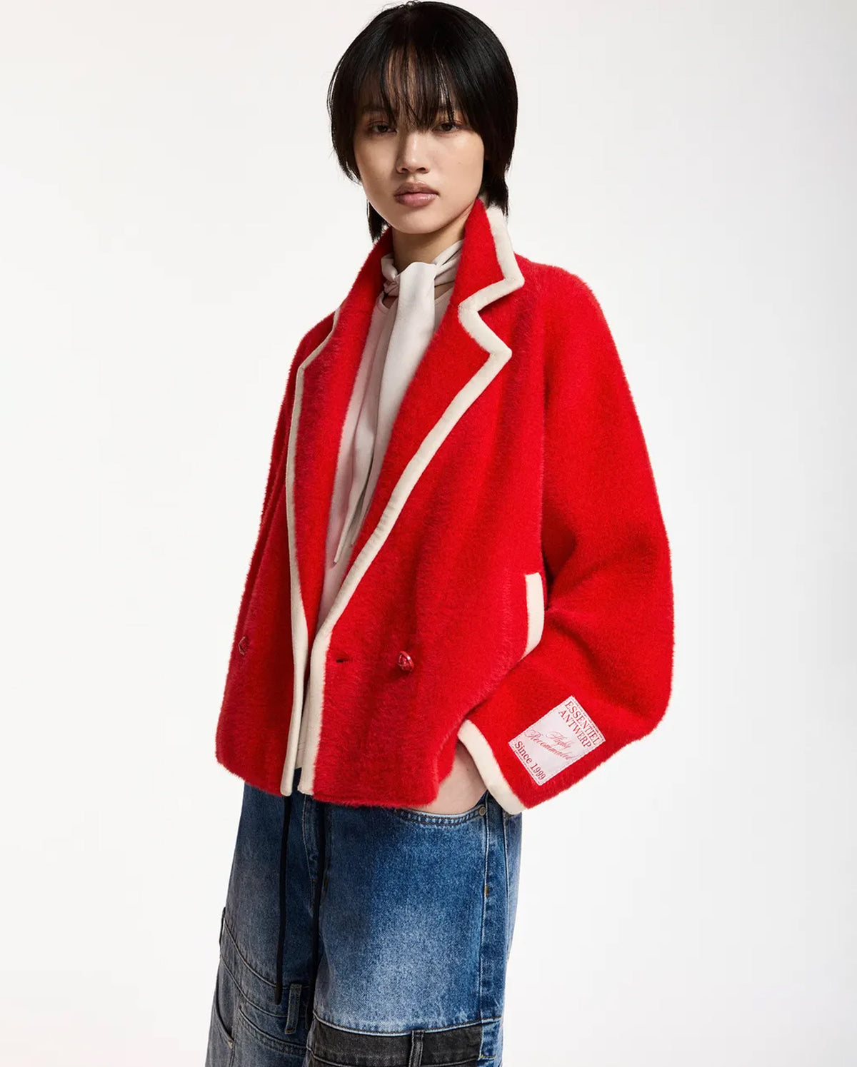 Cardigan with Contrast Trims (Red/White)