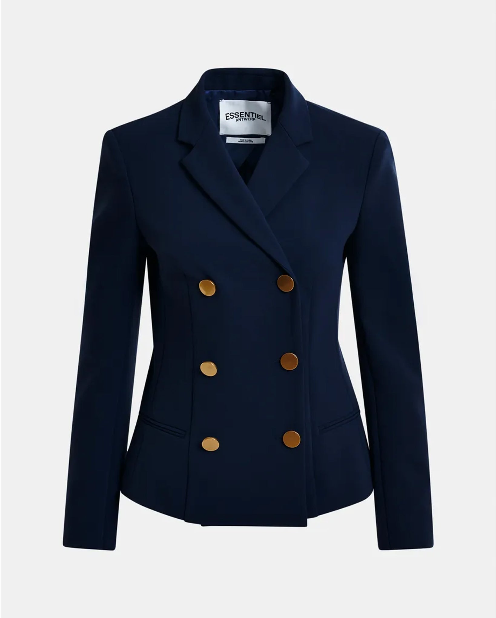 Double-Breasted Blazer with Gold-Tone Buttons (Navy)