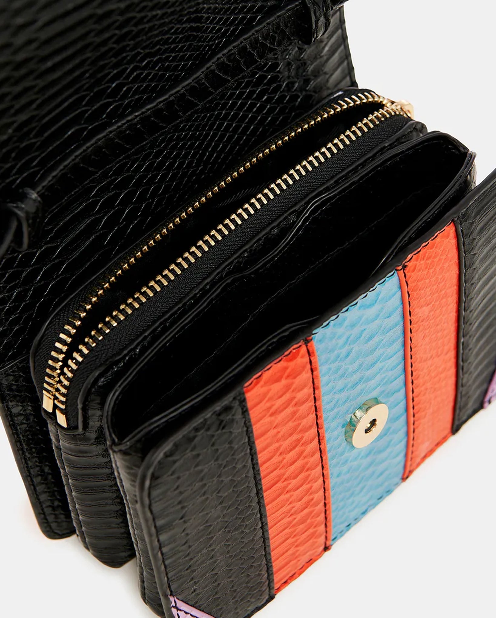 Snake-Effect Faux Leather Shoulder Bag (Black/Blue/Orange)