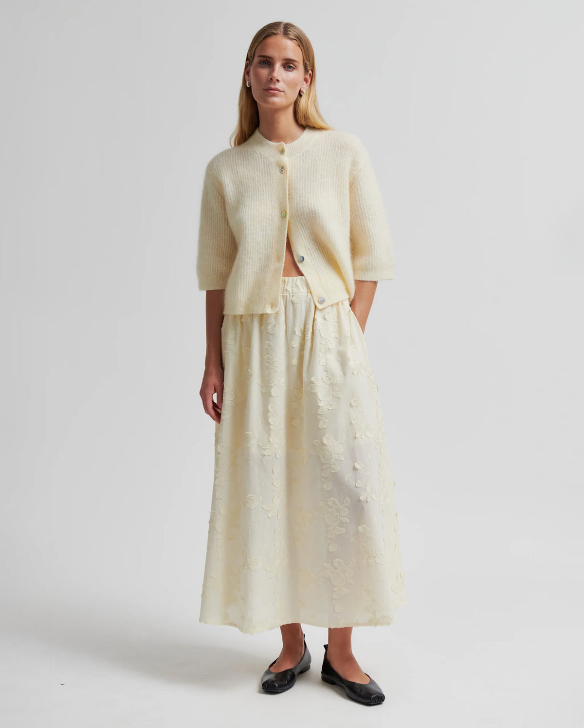 Andrea Knit Rib Cardigan (Alabaster Gleam)