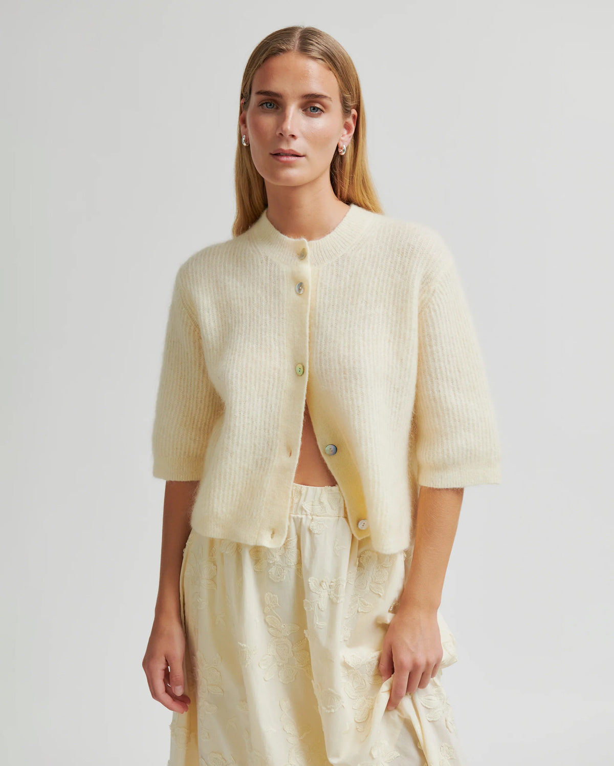 Andrea Knit Rib Cardigan (Alabaster Gleam)