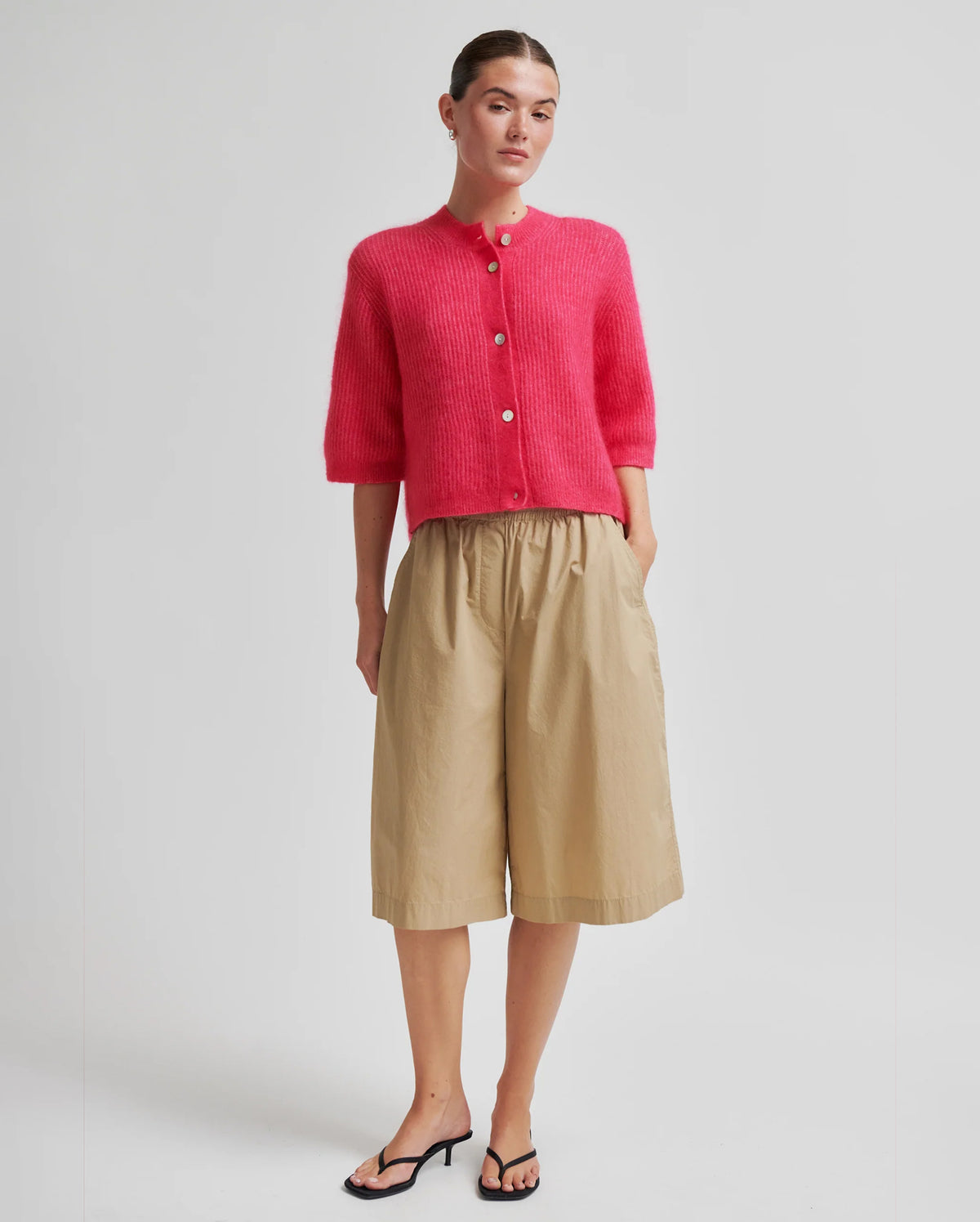 Andrea Knit Rib Cardigan (Raspberry Sorbet)
