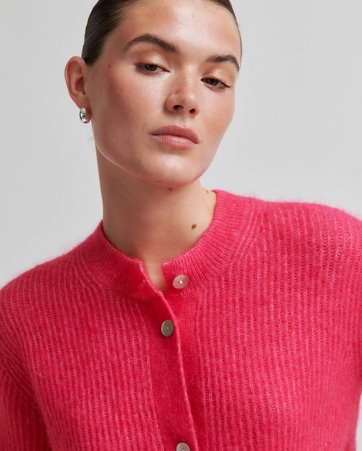 Andrea Knit Rib Cardigan (Raspberry Sorbet)