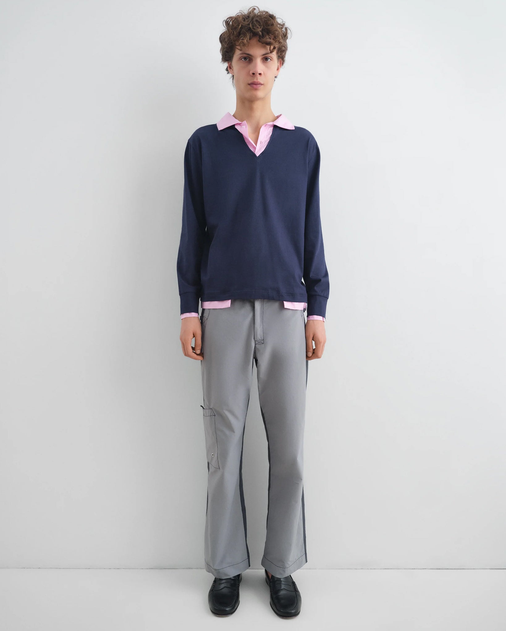 Luis Long Sleeve Polo (Navy/Pink)